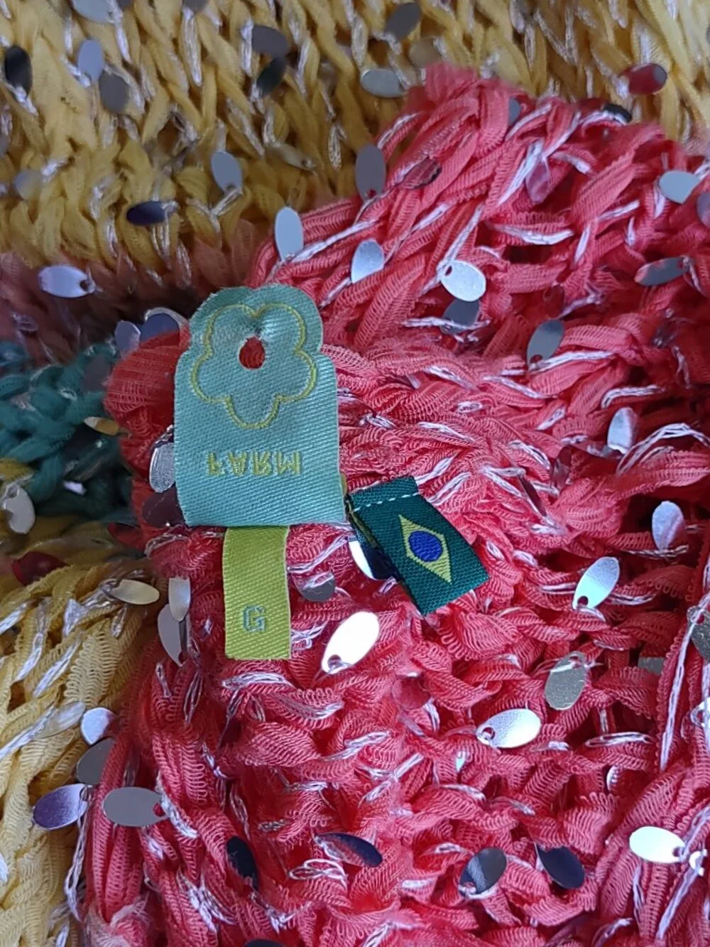 FARM Rio Brazil Sequin Cardigan Colorblock Stripe Boho *Flaws  Size G-Medium - Picture 14 of 16